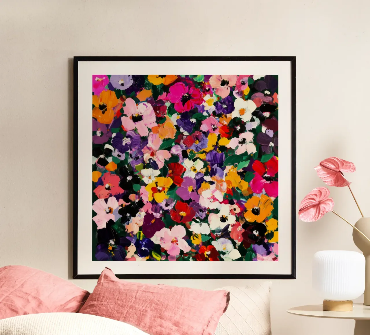 Vivace e audace dipinto floreale astratto di fiori colorati poster con telaio in alluminio da Modern Muse