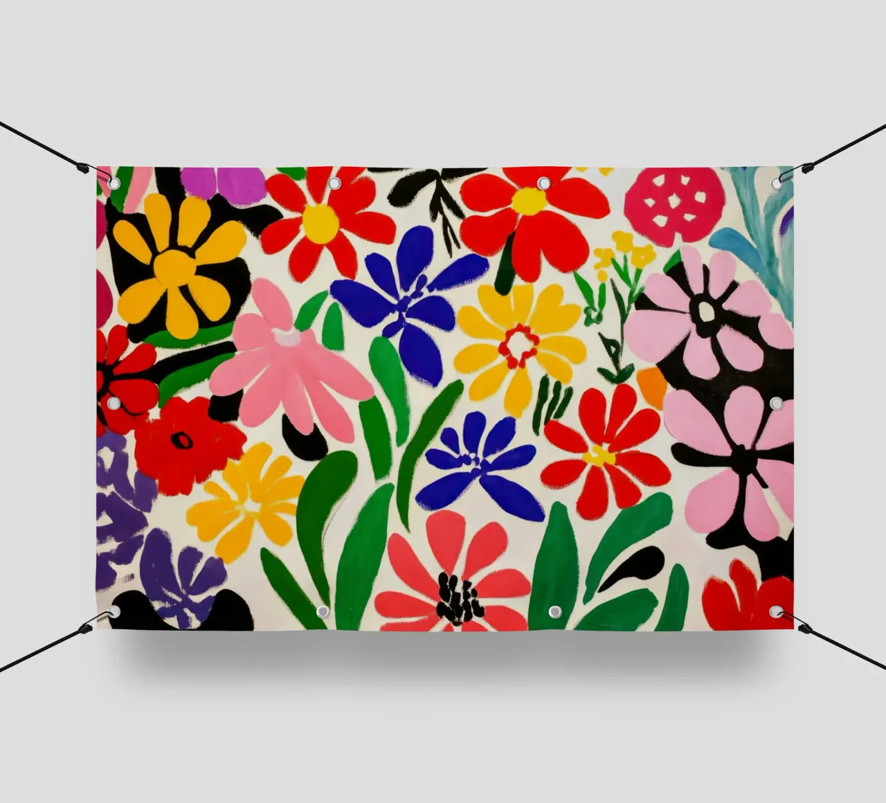 Giardino floreale di ispirazione matissiana con forme e colori audaci telo in pvc da Modern Muse