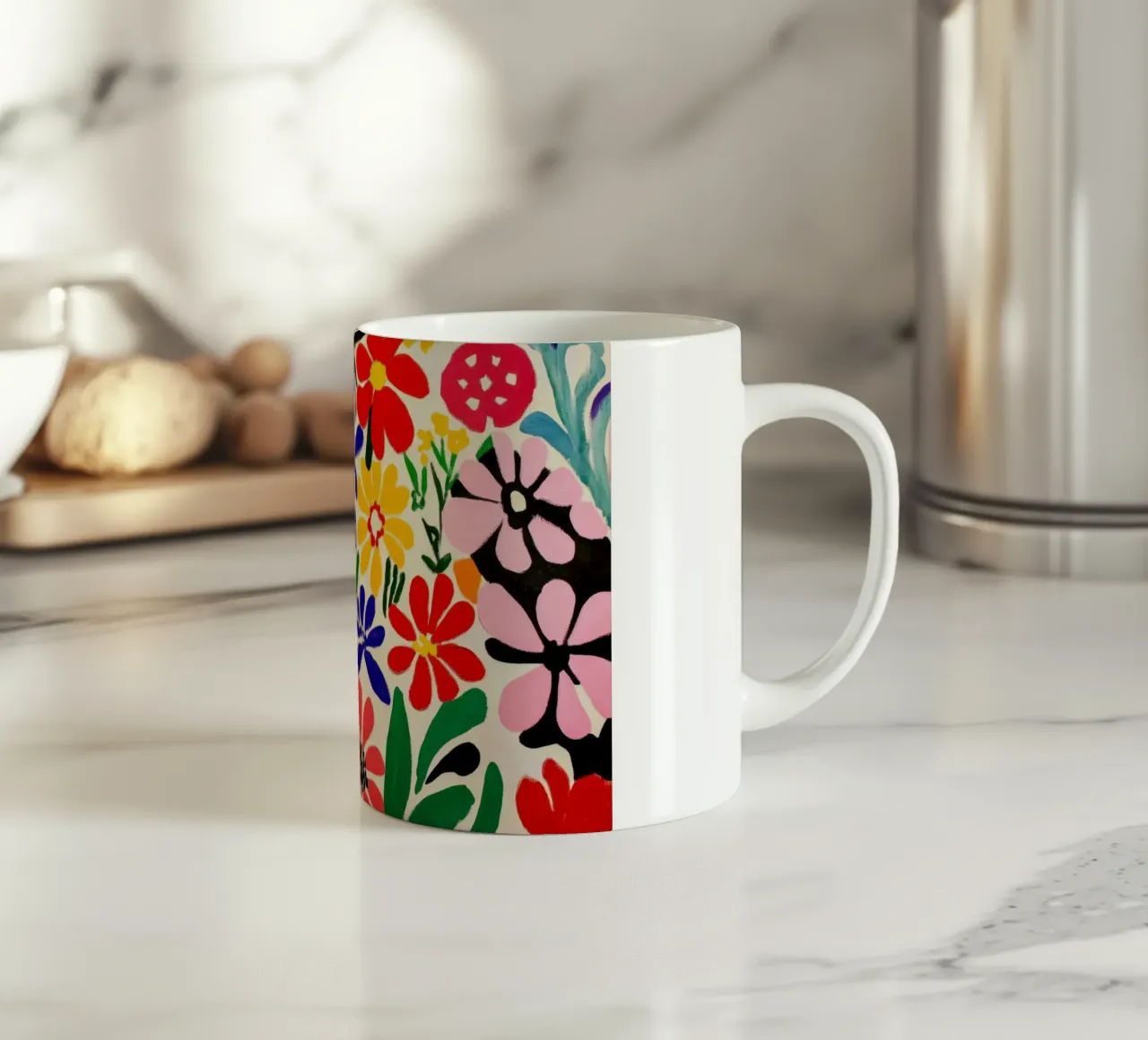 Giardino floreale di ispirazione matissiana con forme e colori audaci tazza in ceramica da Modern Muse