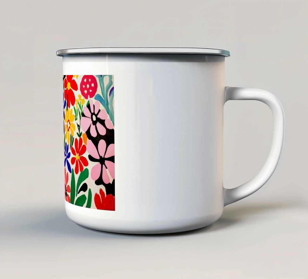 Giardino floreale di ispirazione matissiana con forme e colori audaci tazza in smalto da Modern Muse