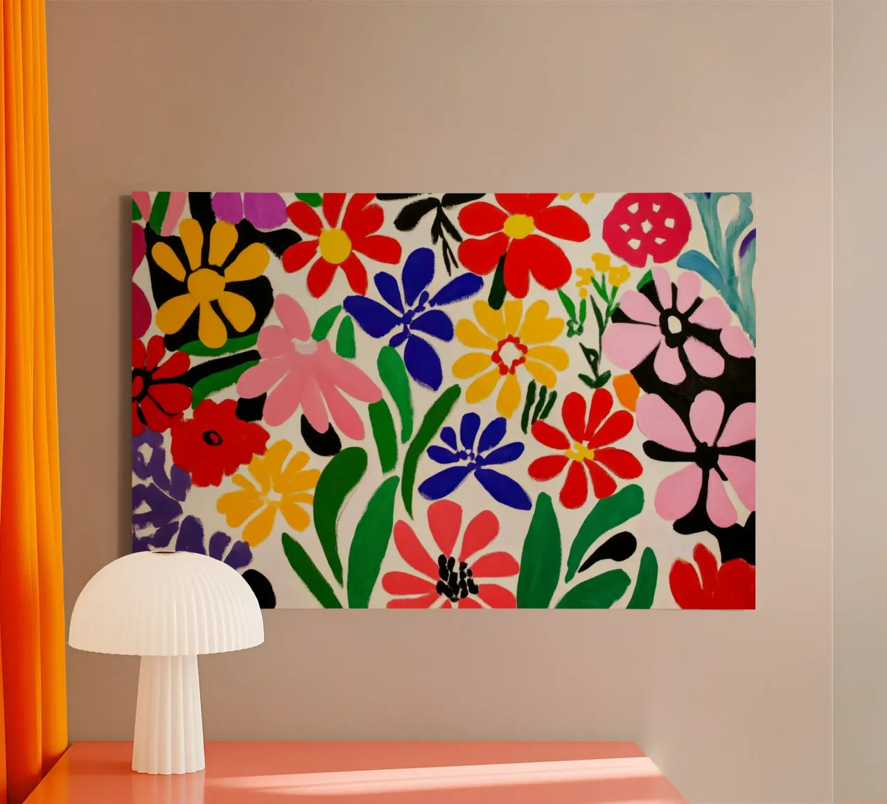 Giardino floreale di ispirazione matissiana con forme e colori audaci tela con Cornice a cassetta da Modern Muse