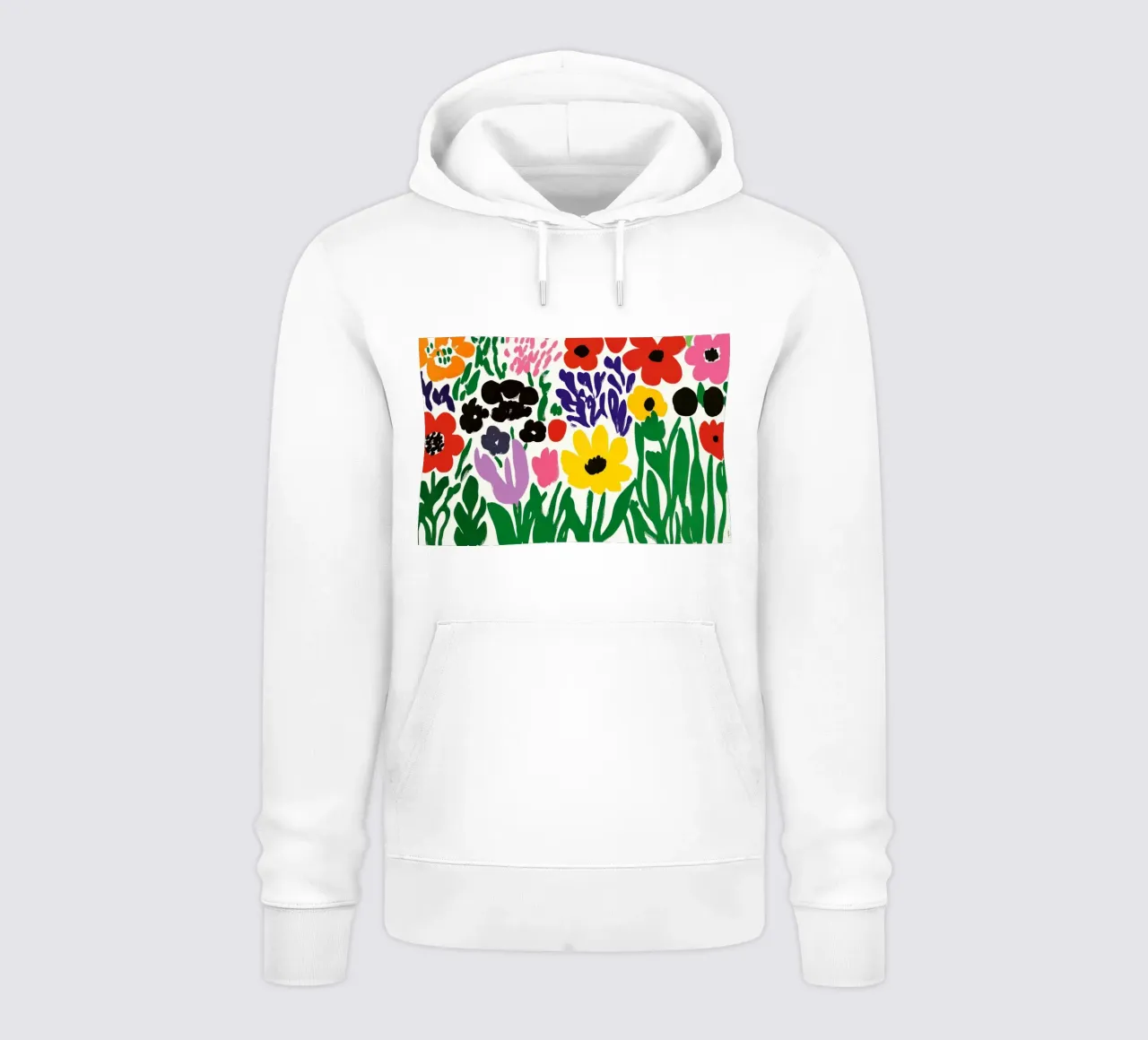 Audace giardino floreale di ispirazione matissiana dalle forme e dai colori vibranti felpa con cappuccio da Modern Muse