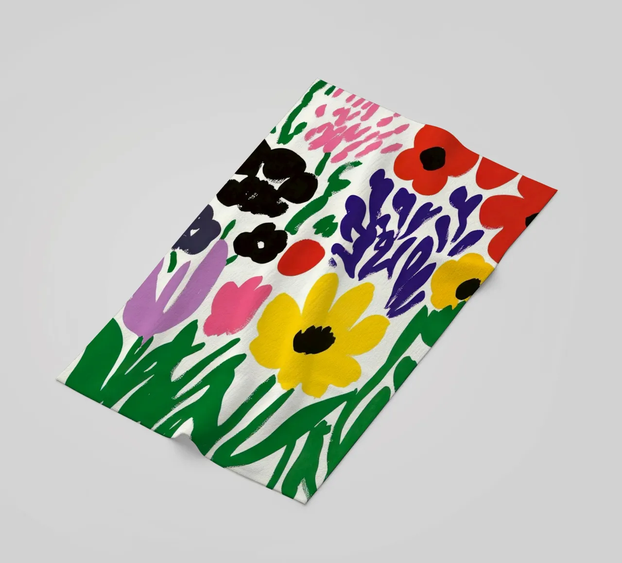 Audace giardino floreale di ispirazione matissiana dalle forme e dai colori vibranti telo mare da Modern Muse