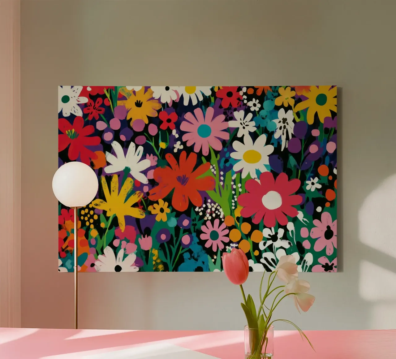 Audace giardino floreale di ispirazione matissiana Colori vibranti forme tela con Cornice a cassetta da Modern Muse