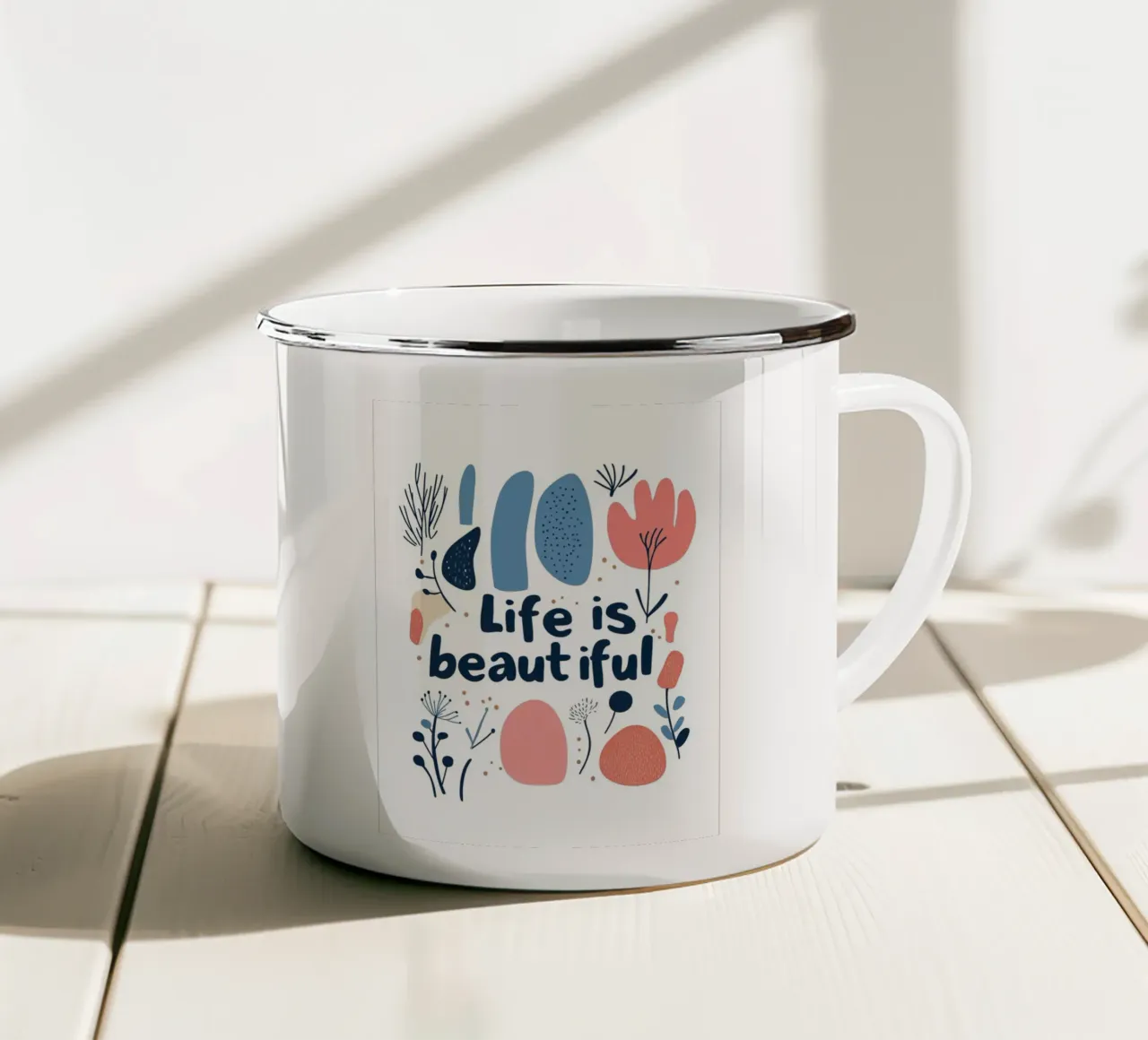 Life is beautiful - 2 tazza in smalto da Art Typo Essentiel