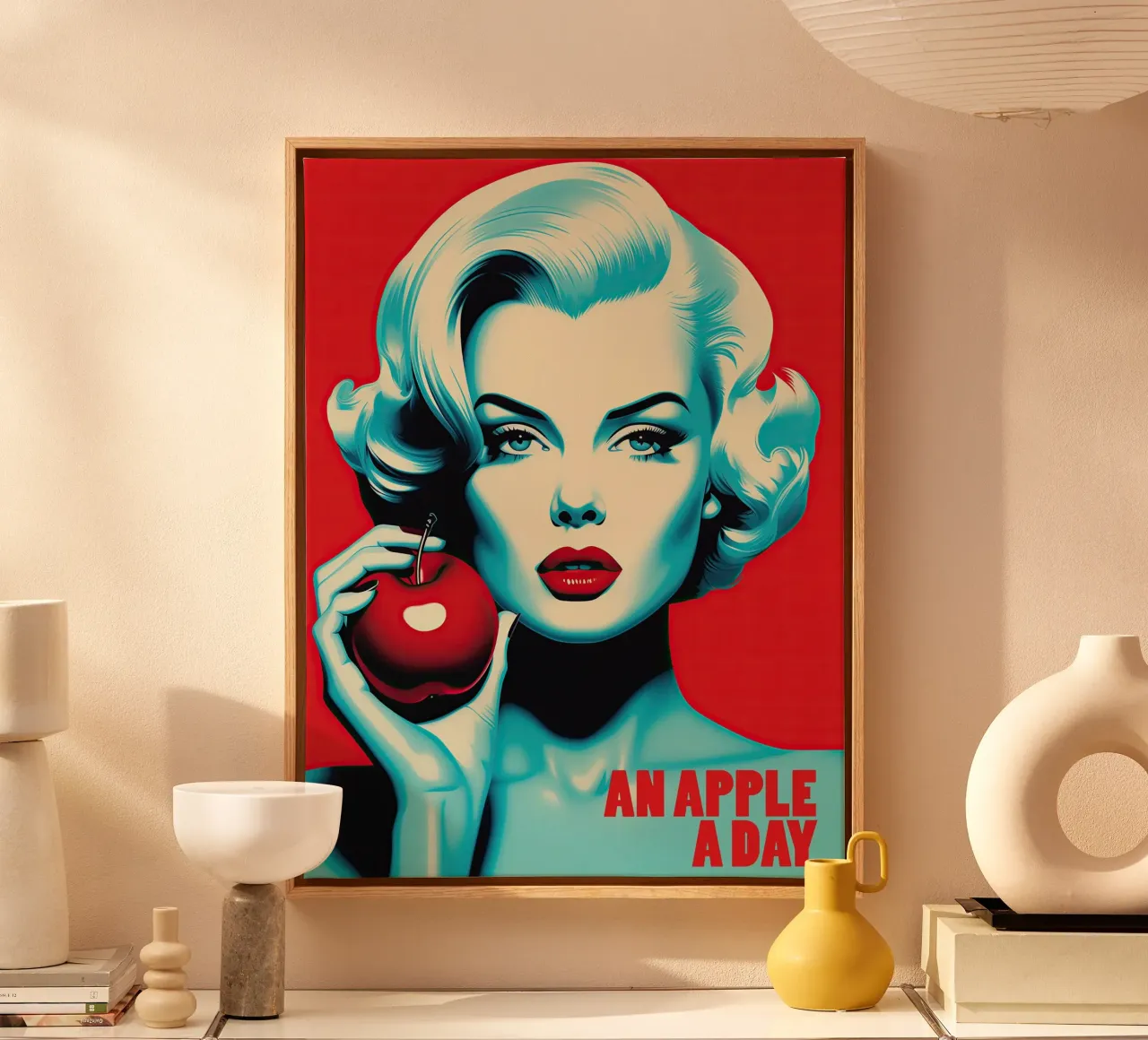 An Apple a Day keeps the Doctor away | Kitchen Pop Art canvas met Baklijst van Autofocus