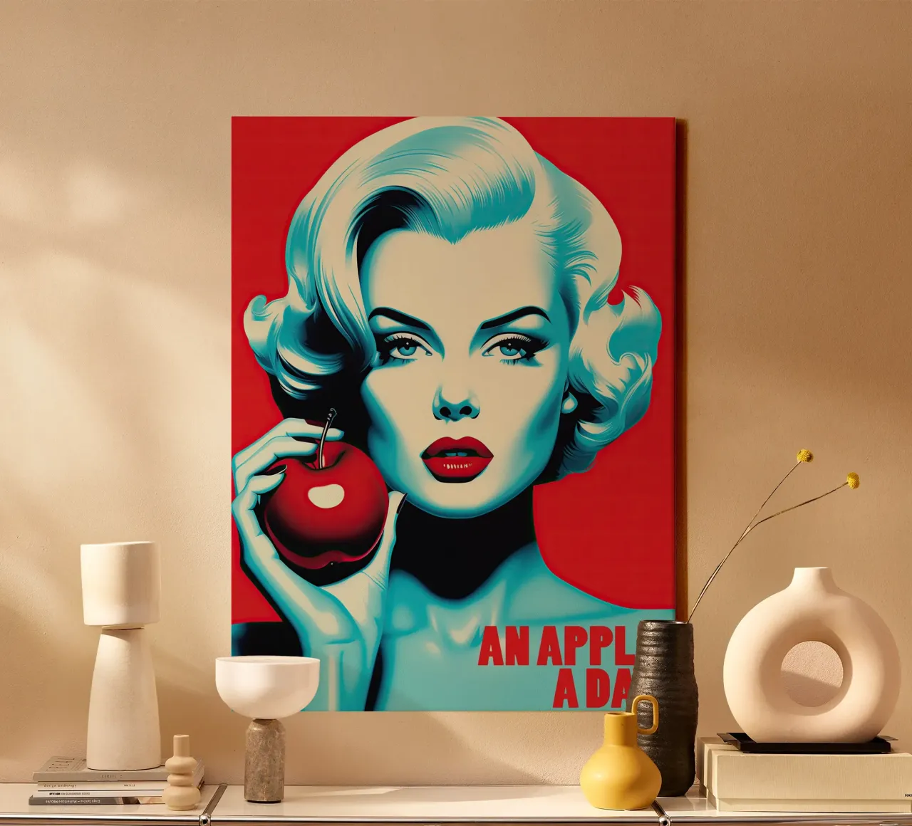 An Apple a Day keeps the Doctor away | Kitchen Pop Art canvas met Baklijst van Autofocus