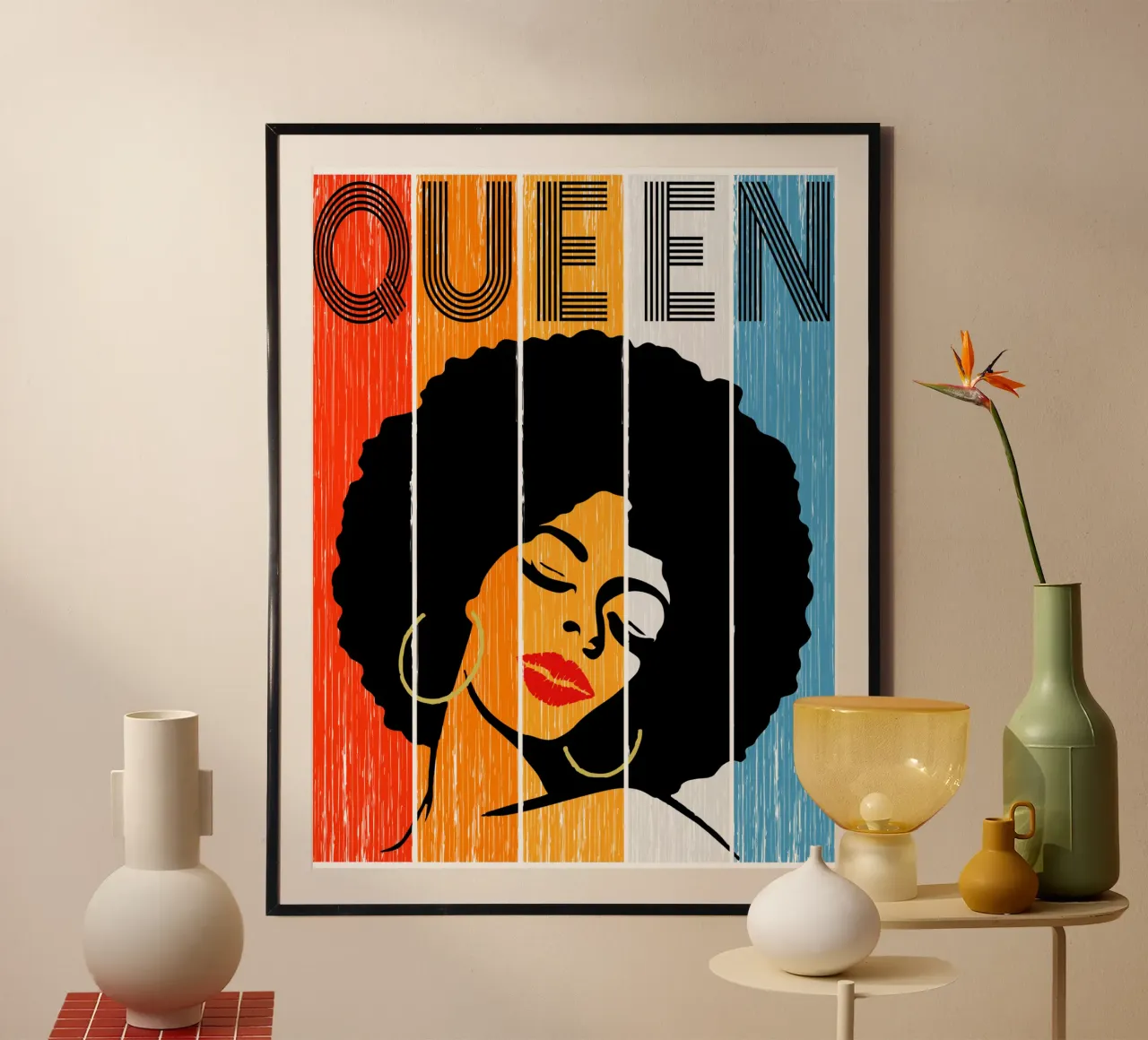 Queen Afro Girl Iconic Design poster with wooden frame by vickeyroads