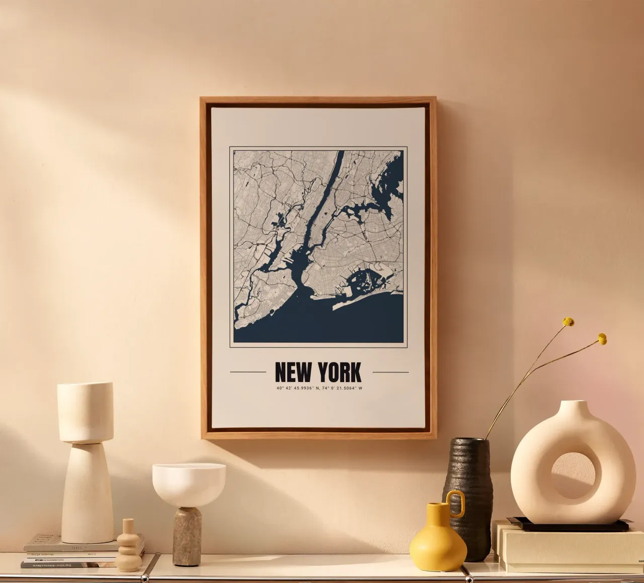 Mappa minimalista di New York - Elegante decorazione murale tela con Cornice a cassetta da Ben & Clo creations