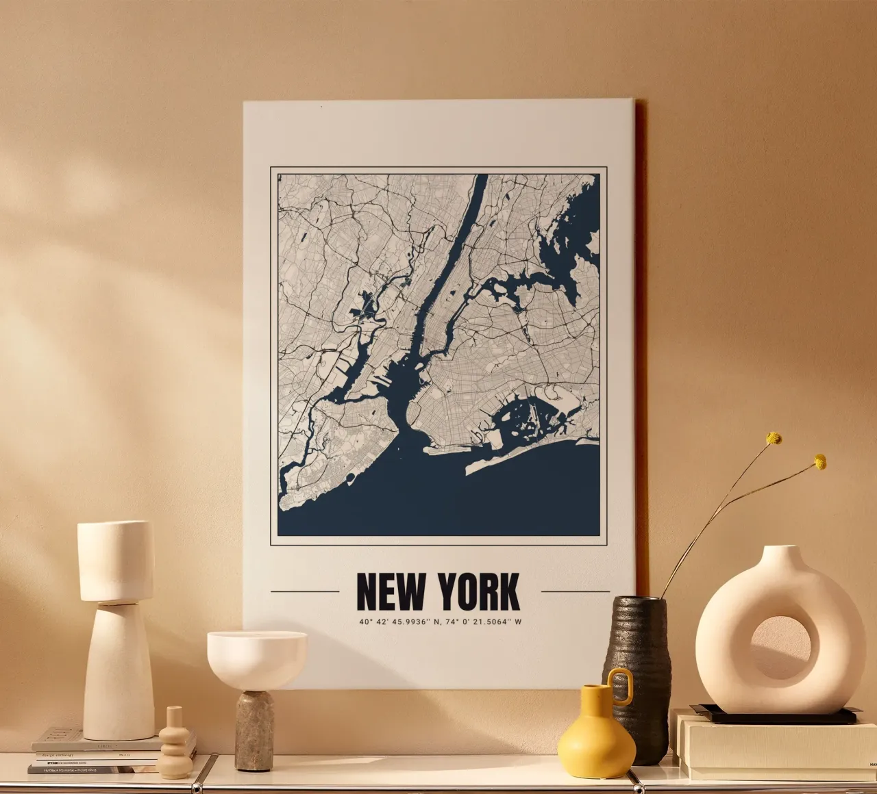 Mappa minimalista di New York - Elegante decorazione murale tela con Cornice a cassetta da Ben & Clo creations