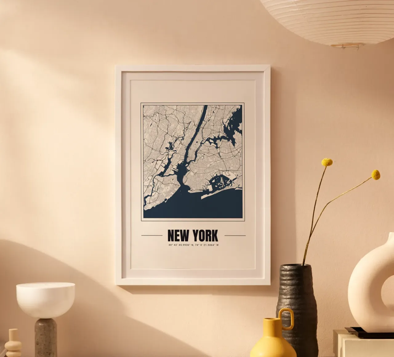 Mappa minimalista di New York - Elegante decorazione murale poster con telaio in alluminio da Ben & Clo creations