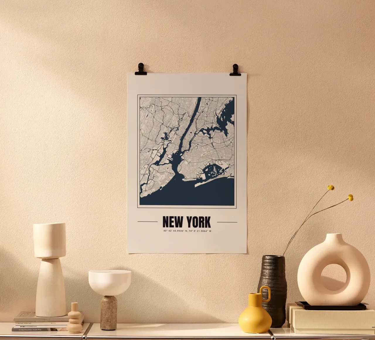 Mappa minimalista di New York - Elegante decorazione murale poster con telaio in alluminio da Ben & Clo creations