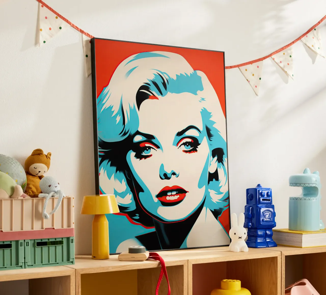 Bionda appassionata in blu e rosso | Pop Art alluminio dibond da Autofocus