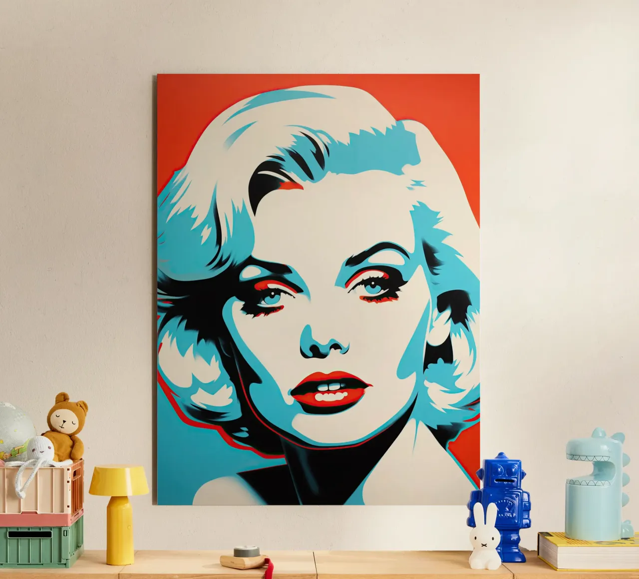 Bionda appassionata in blu e rosso | Pop Art alluminio dibond da Autofocus