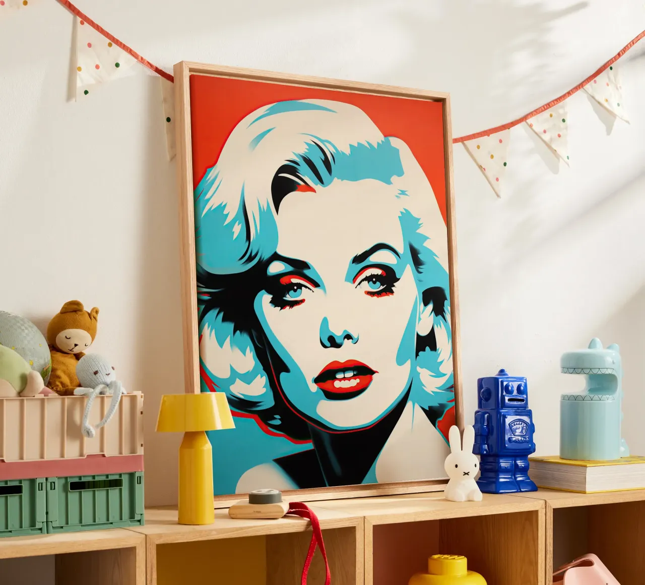 Bionda appassionata in blu e rosso | Pop Art tela con Cornice a cassetta da Autofocus