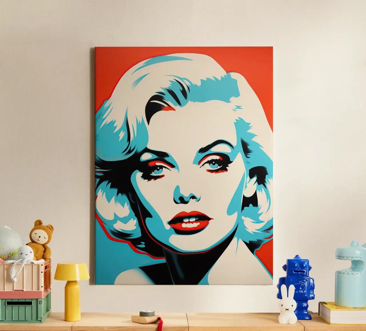 Bionda appassionata in blu e rosso | Pop Art tela con Cornice a cassetta da Autofocus