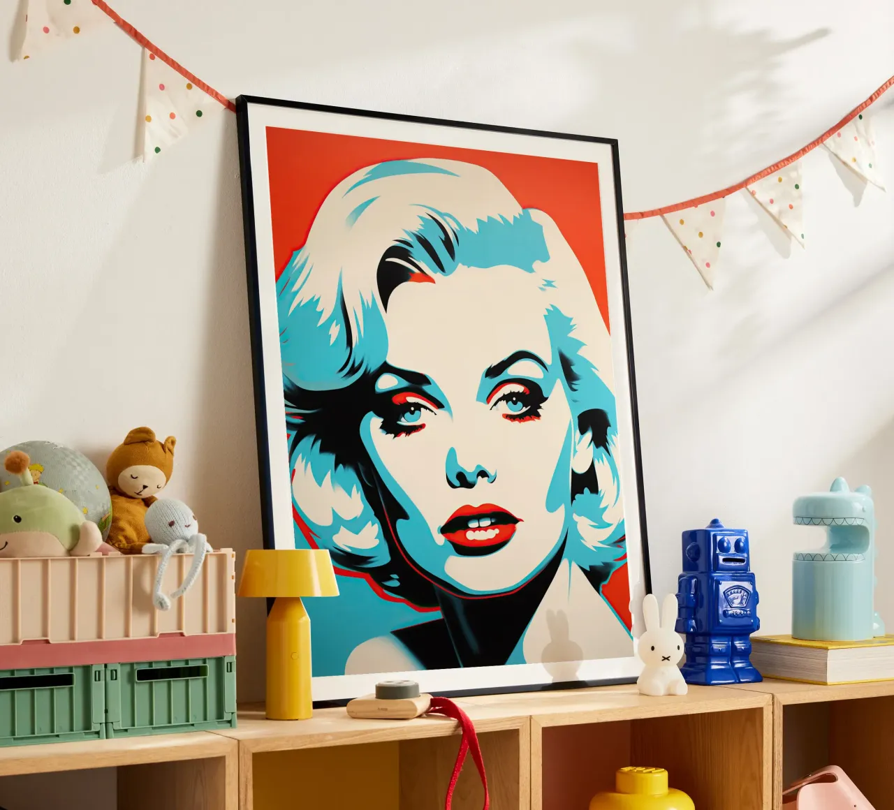 Bionda appassionata in blu e rosso | Pop Art carta hahnemühle da Autofocus