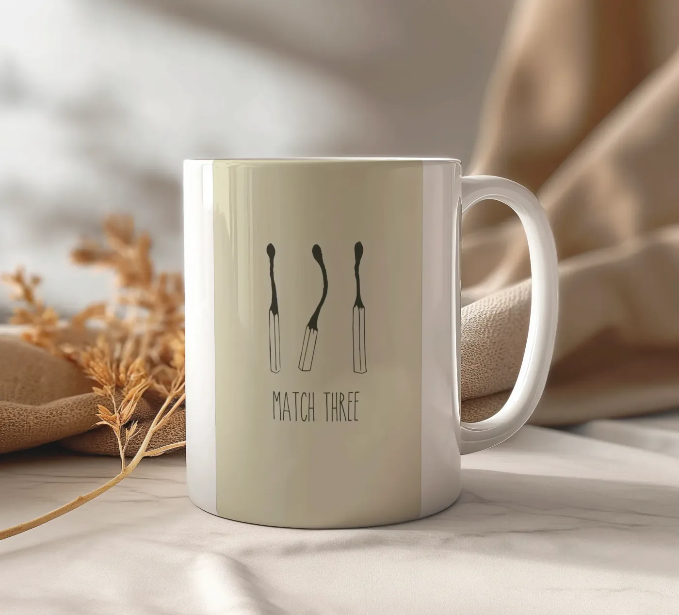 Match Three ceramic mug by Rob Art | Illustration