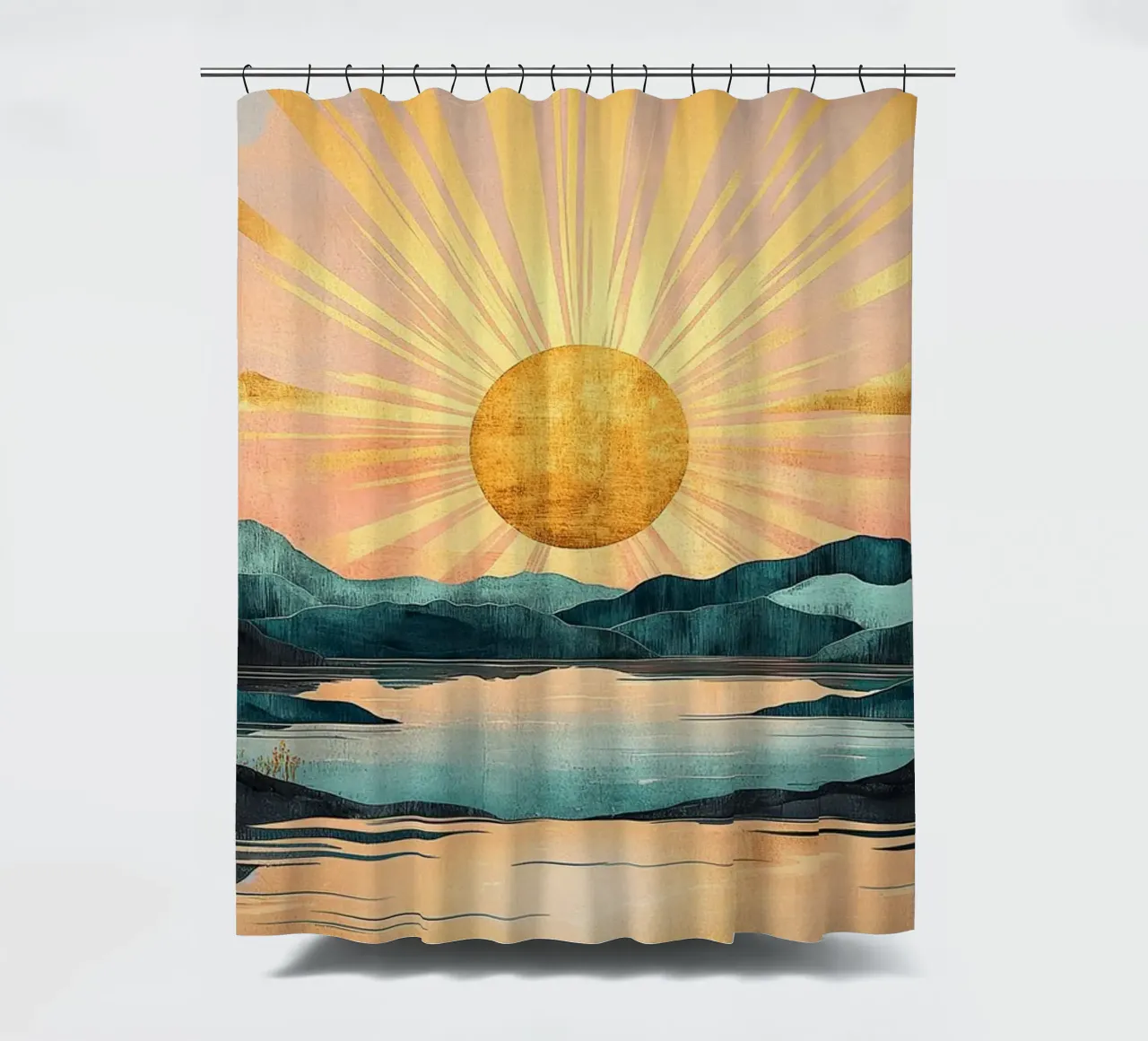 Where the Sun Meets the Hills shower curtain by Niklas
