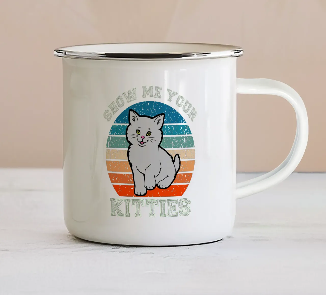 Show Me Your Kitties Iconisch Ontwerp emaille mok van vickeyroads