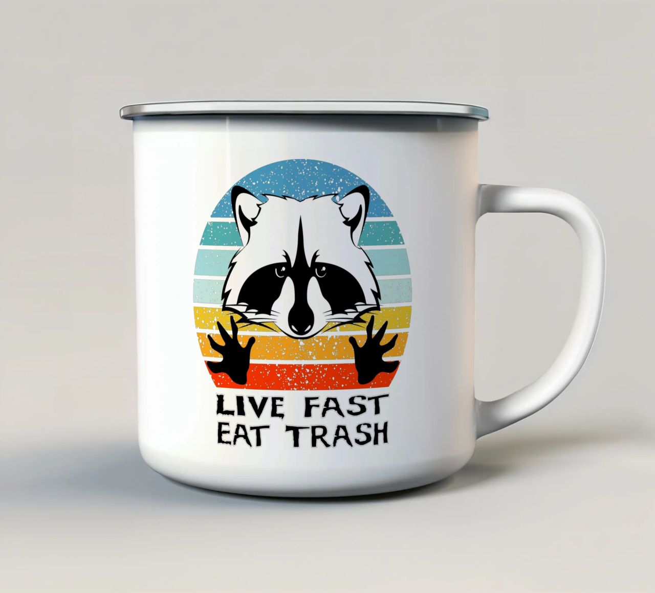 Vivere velocemente mangiare spazzatura Design retrò tazza in smalto da vickeyroads