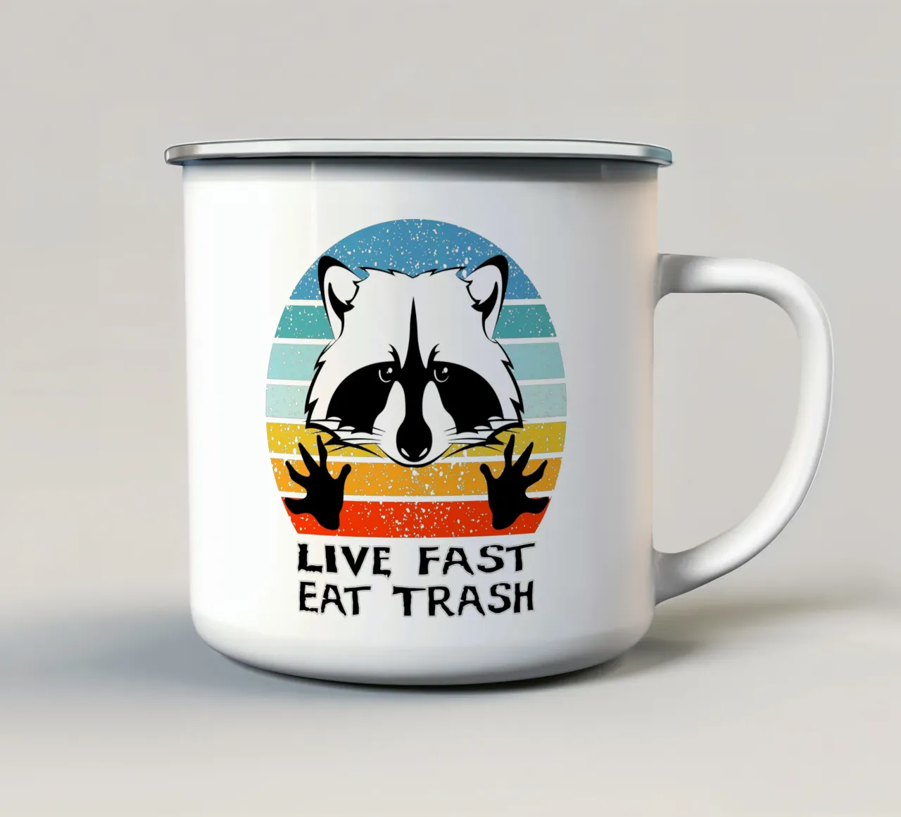 Vivere velocemente mangiare spazzatura Design retrò tazza in smalto da vickeyroads