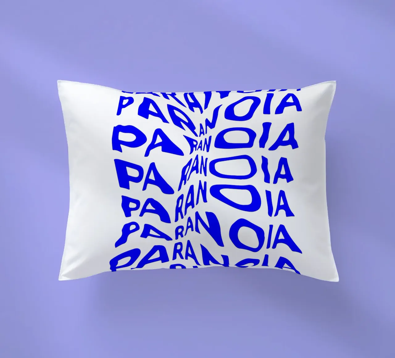 paranoia, optical illusion of liquid typography, statement l decorative cushion by The True Type