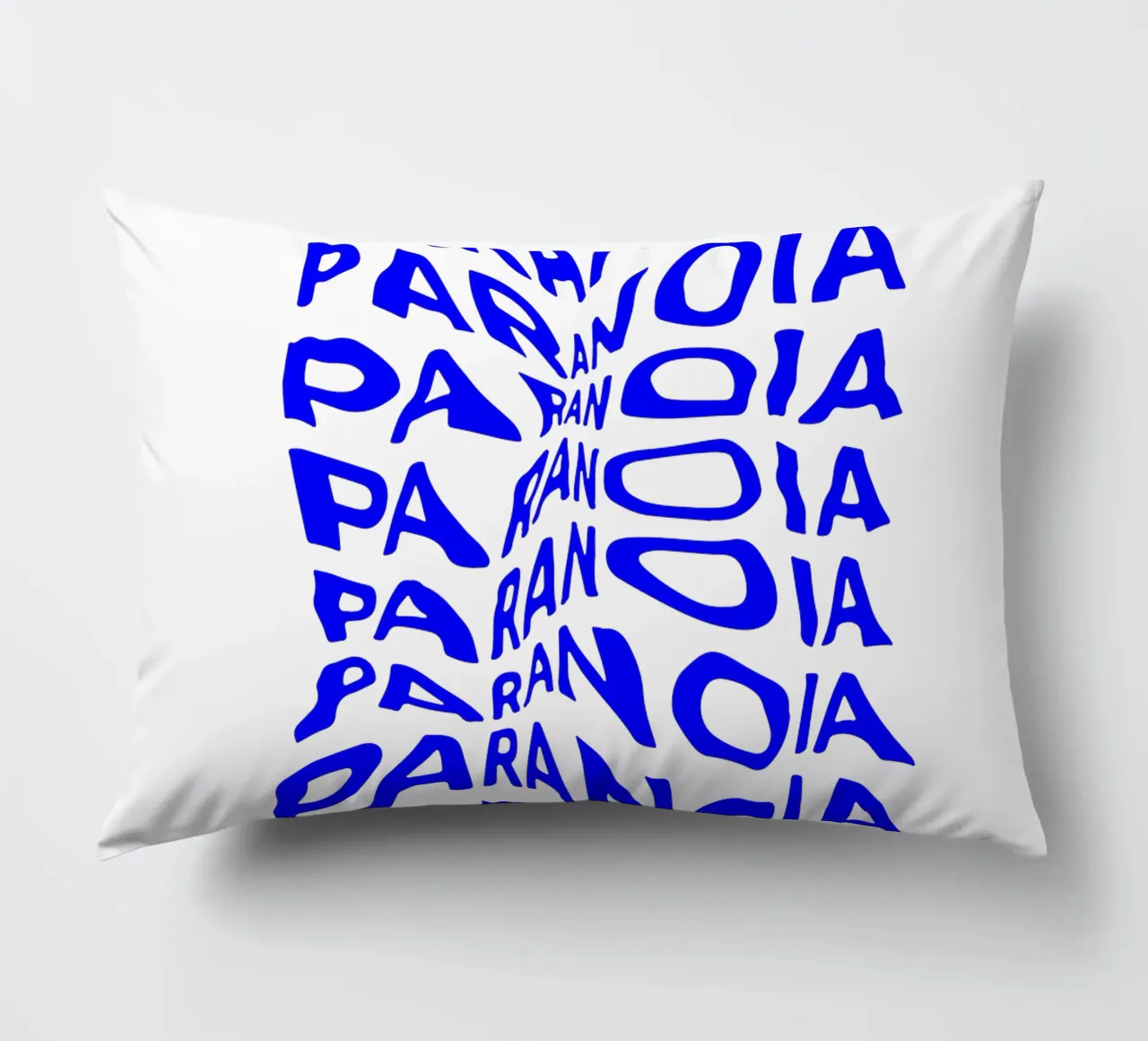 paranoia, optical illusion of liquid typography, statement l decorative cushion by The True Type