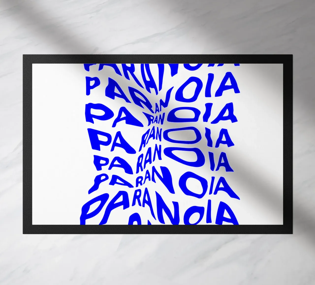 paranoia, optical illusion of liquid typography, statement l doormat by The True Type