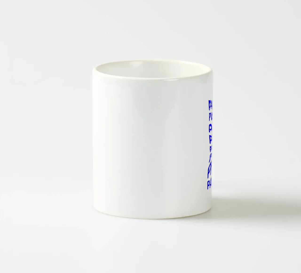 paranoia, optical illusion of liquid typography, statement l ceramic mug by The True Type