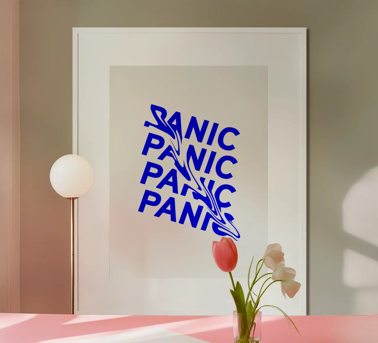 panico, illusione ottica della tipografia liquida, dichiarazione lett poster con telaio in legno da The True Type