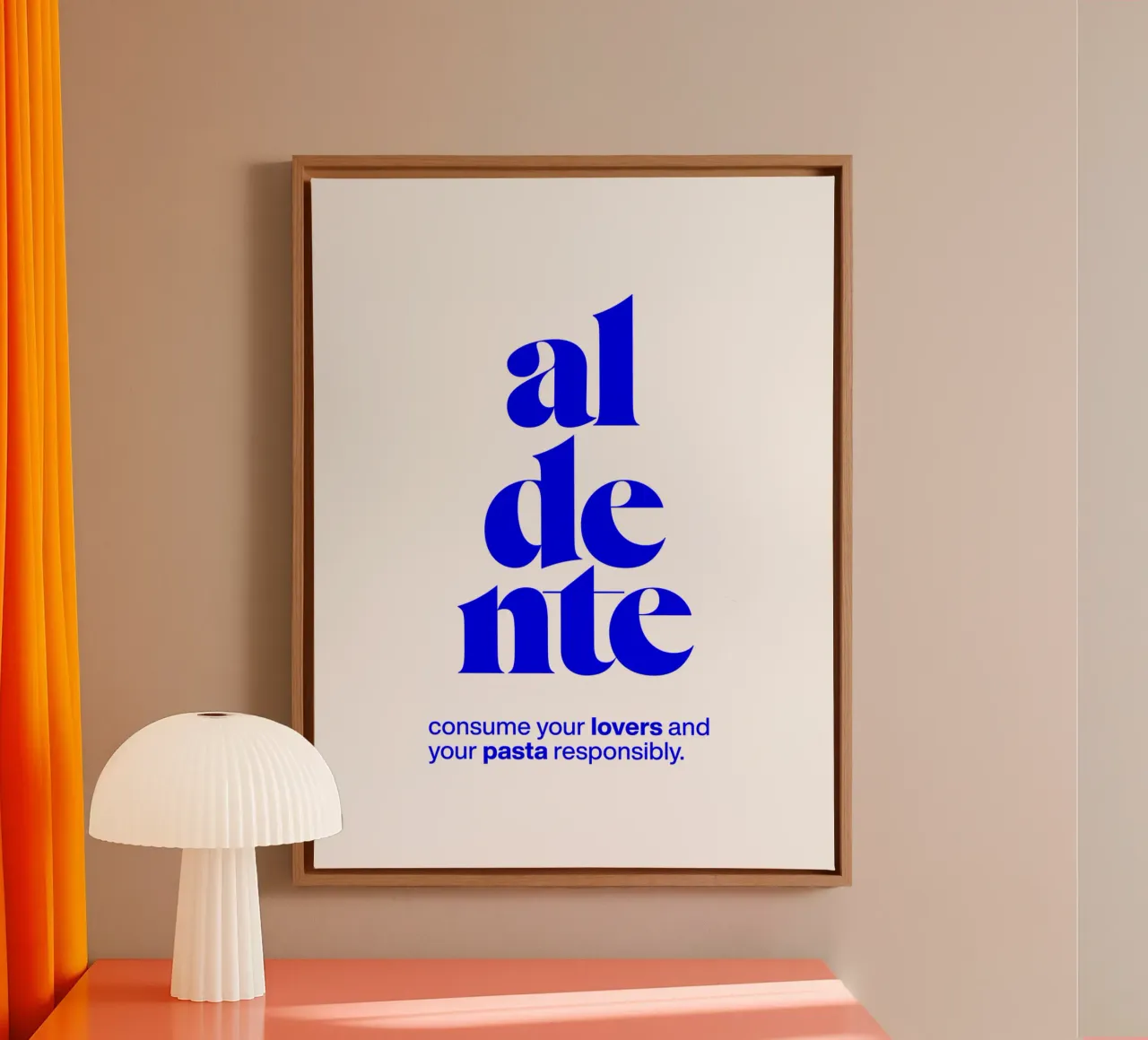 aldente statement print: consume lovers & pasta responsibly canvas with Floater frame by The True Type