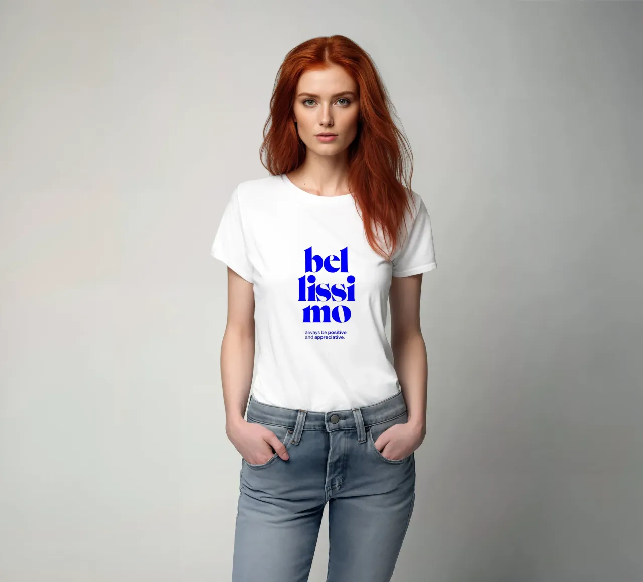 bellissimo statement print : être positif et appréciatif t-shirt de The True Type