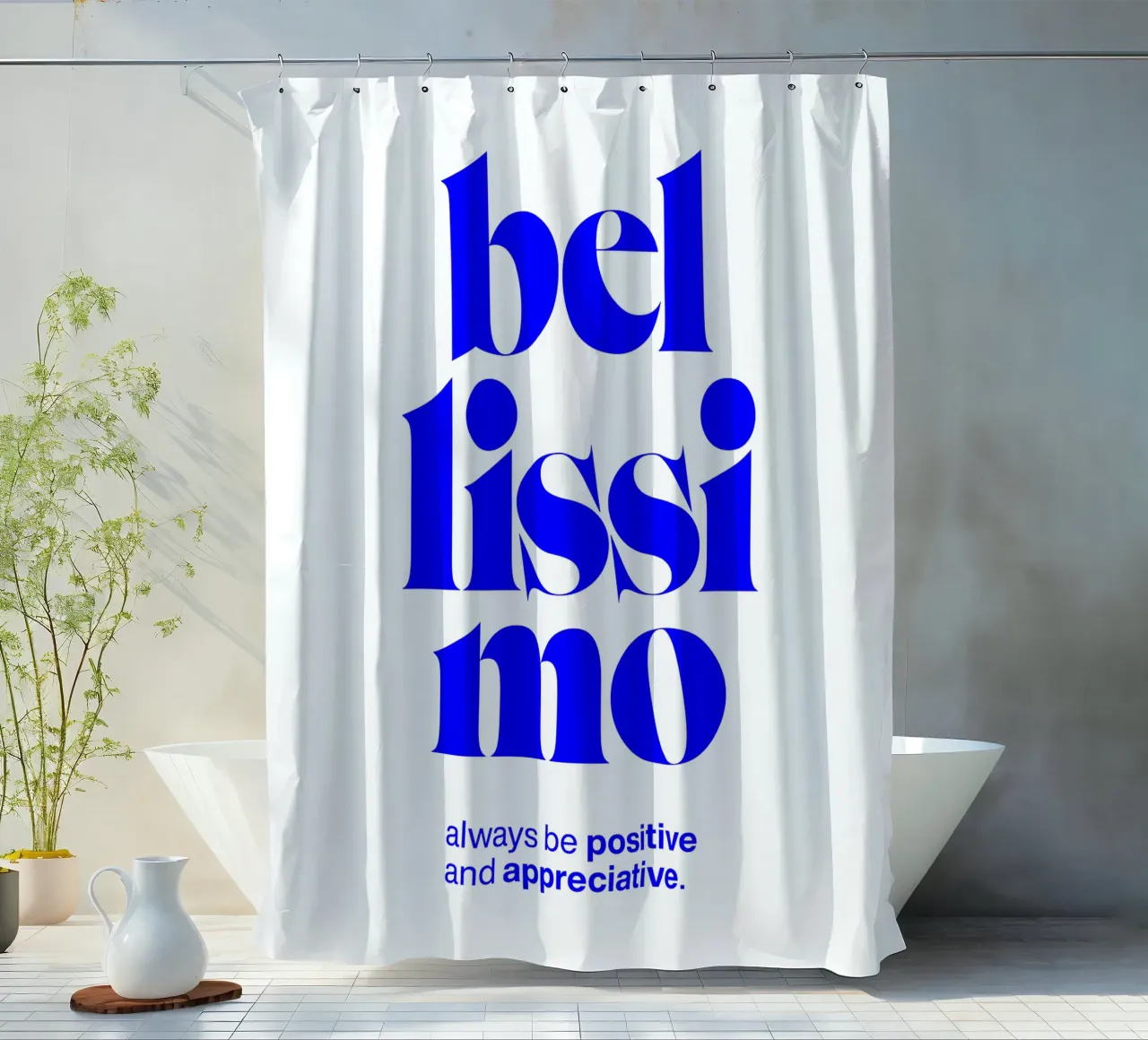 bellissimo statement print: positiv und wertschätzend sein Duschvorhang von The True Type
