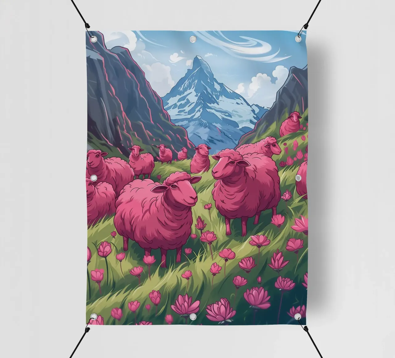 Pecore rosa nelle montagne svizzere telo in pvc da Autofocus