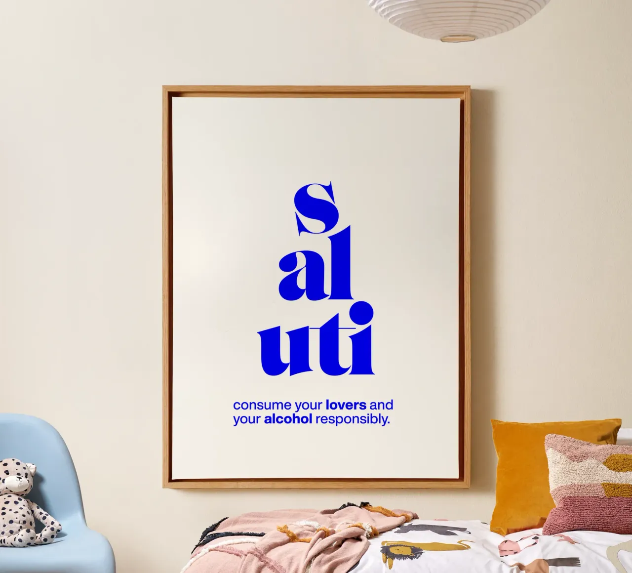 saluti statement print: consume lovers & alcohol responsibly canvas with Floater frame by The True Type