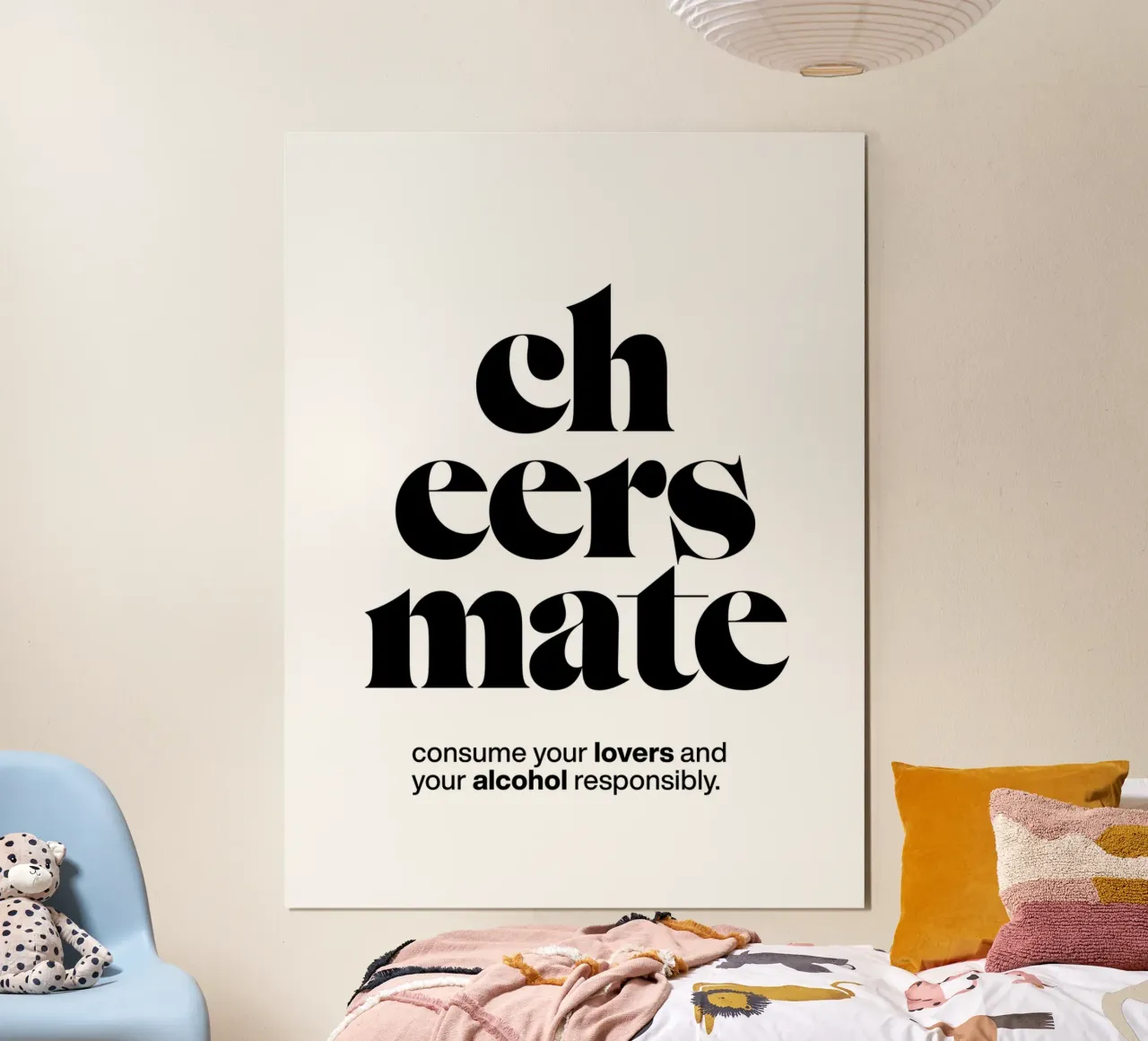 cheers mate statement print: consume lovers & alcohol resp. poster con marco de plástico de The True Type