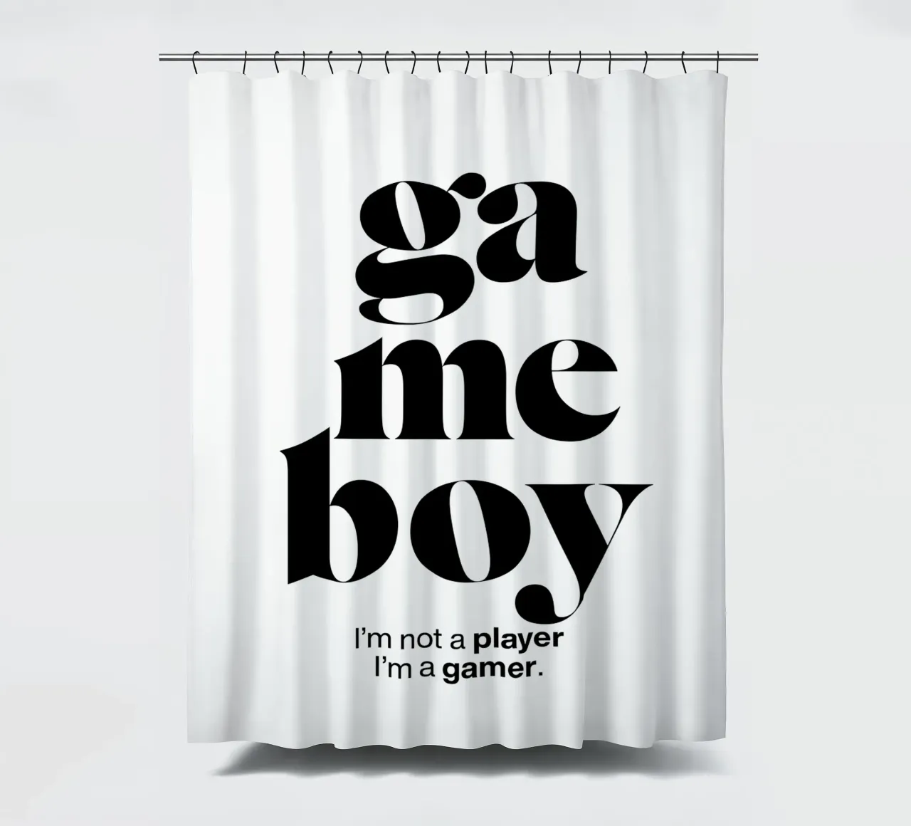 gameboy statement print: I’m not a player, I’m a gamer. shower curtain by The True Type