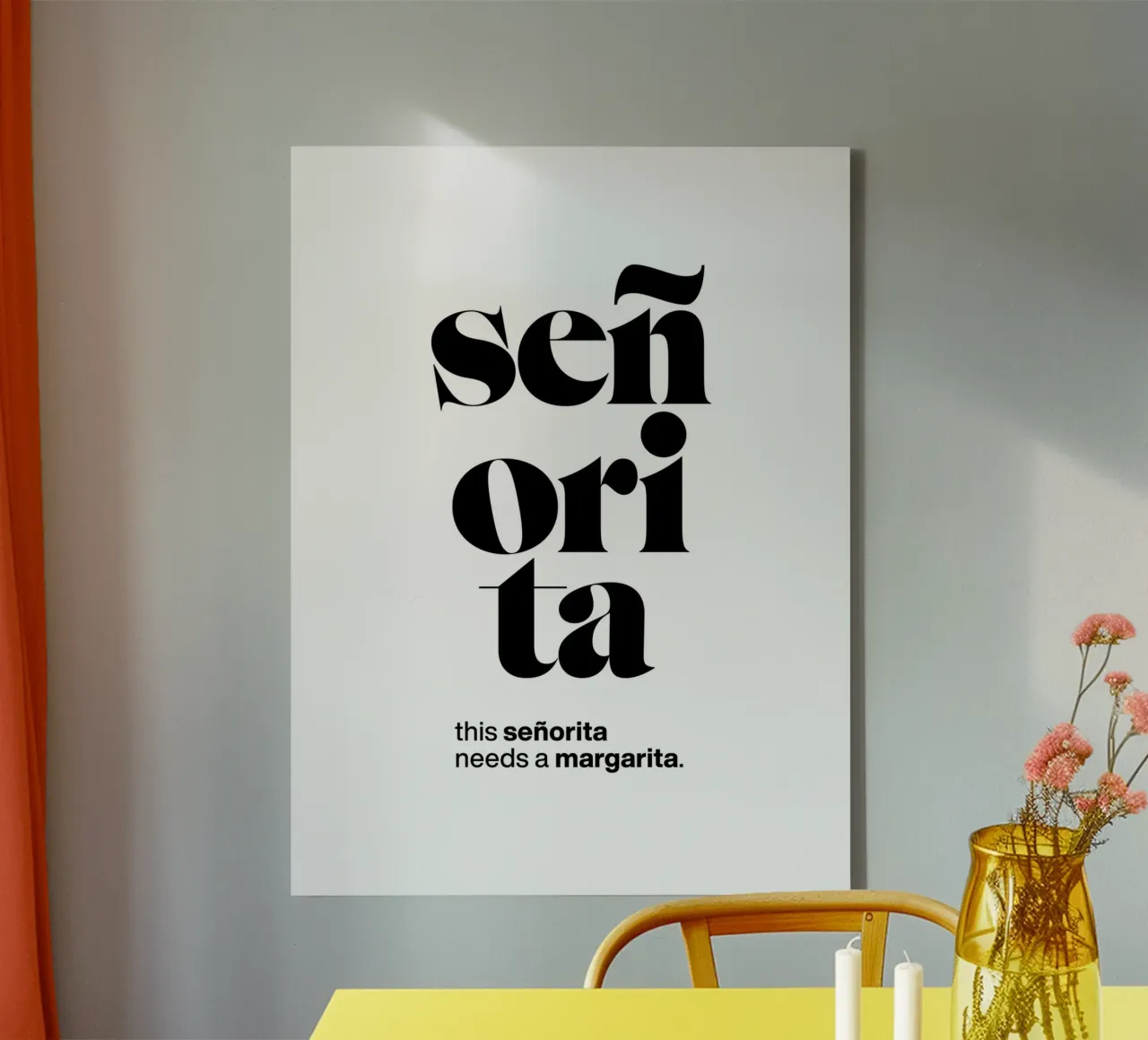 señorita statement print: deze señorita heeft een margarita nodig. canvas met Baklijst van The True Type