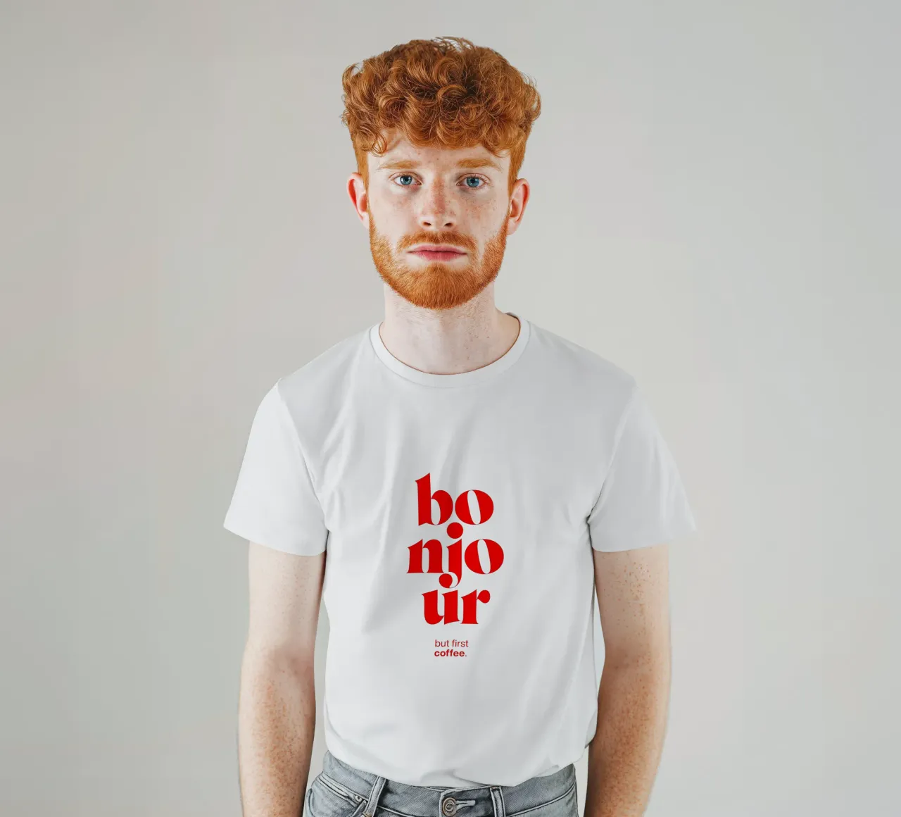 bonjour statement print: ma prima il caffè. t-shirt da The True Type