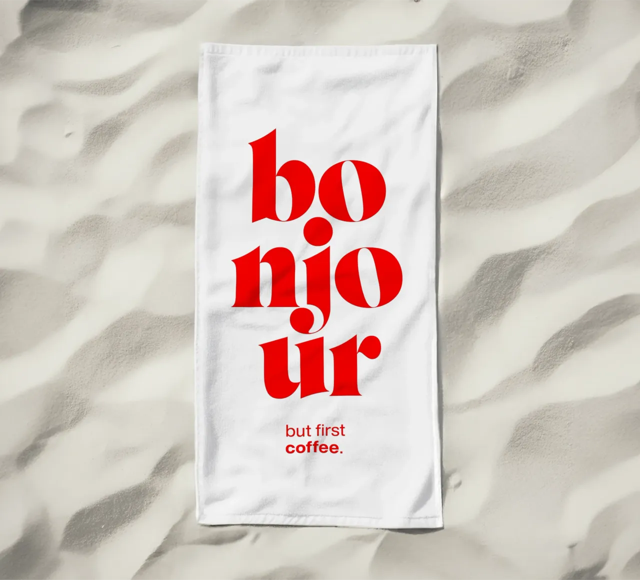 bonjour statement print: ma prima il caffè. telo mare da The True Type