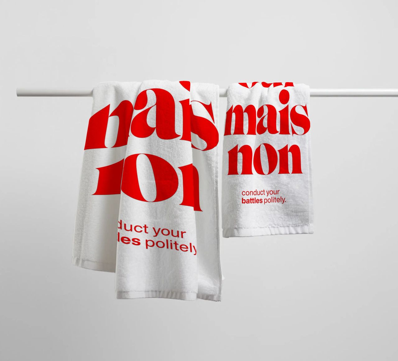 oui mais non statement print: conduct your battles politely. towel by The True Type
