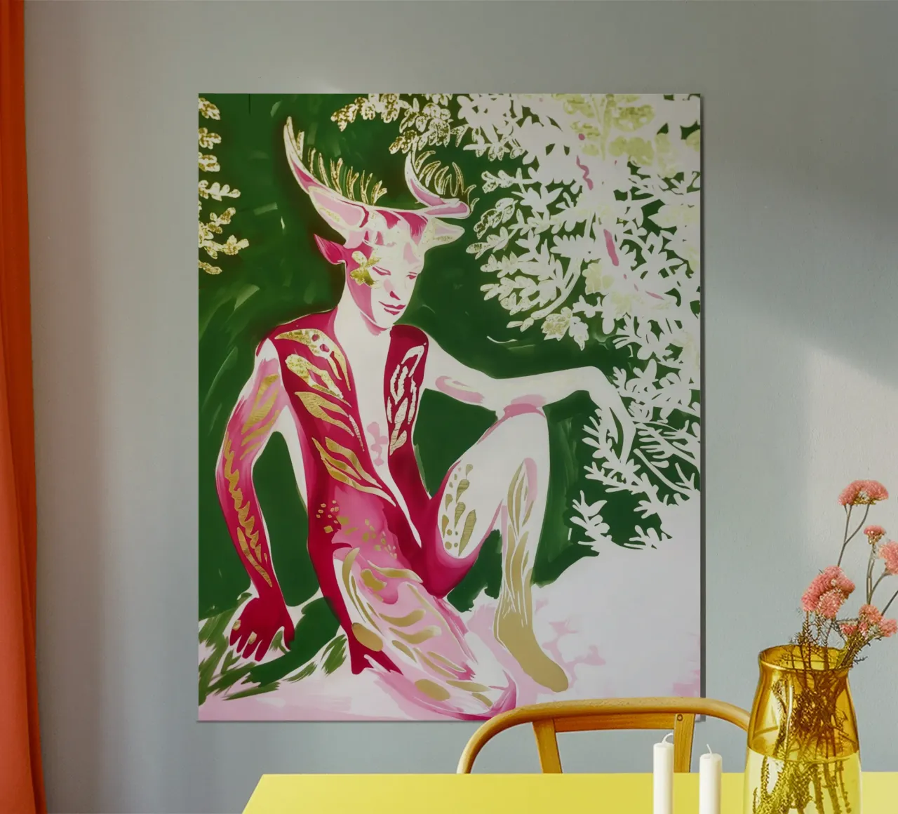Il fauno è stanco di ballare | Pittura mistico-moderna poster con telaio in legno da Autofocus