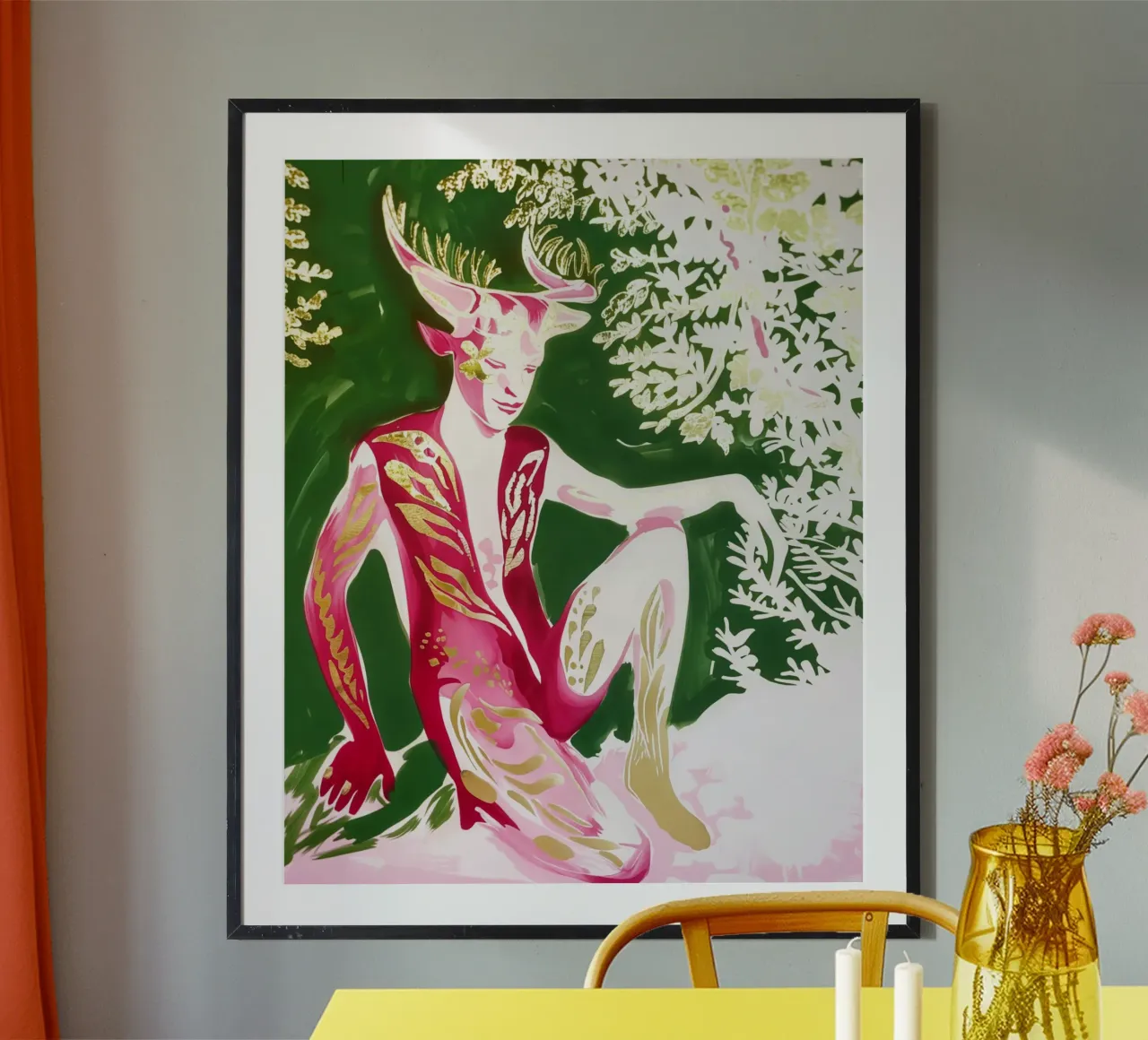 Il fauno è stanco di ballare | Pittura mistico-moderna poster con telaio in legno da Autofocus