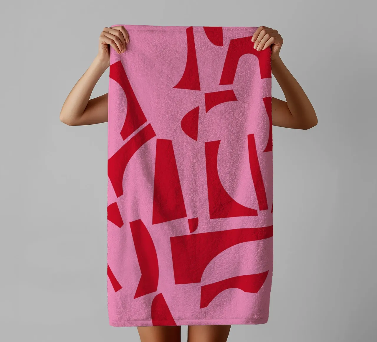 The Joy of Shapes Pink towel by Kim Hubball Studio
