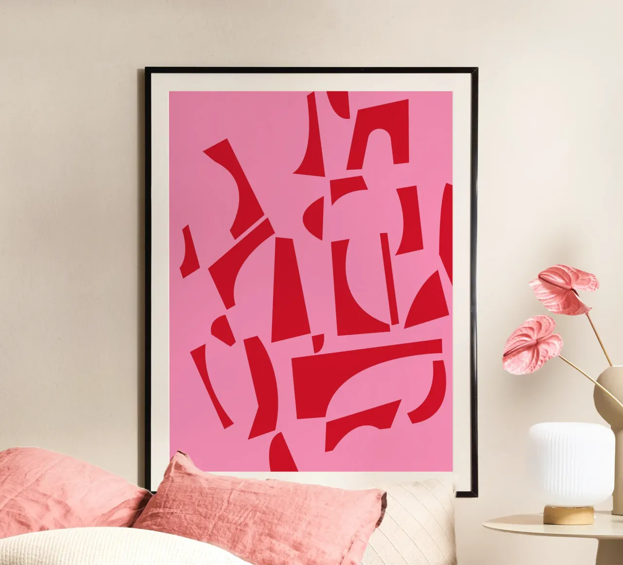 La gioia delle forme rosa poster con telaio in plastica da Kim Hubball Studio