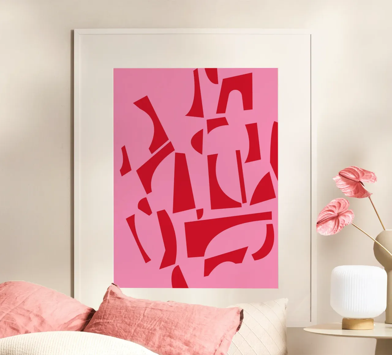 La gioia delle forme rosa poster con telaio in plastica da Kim Hubball Studio