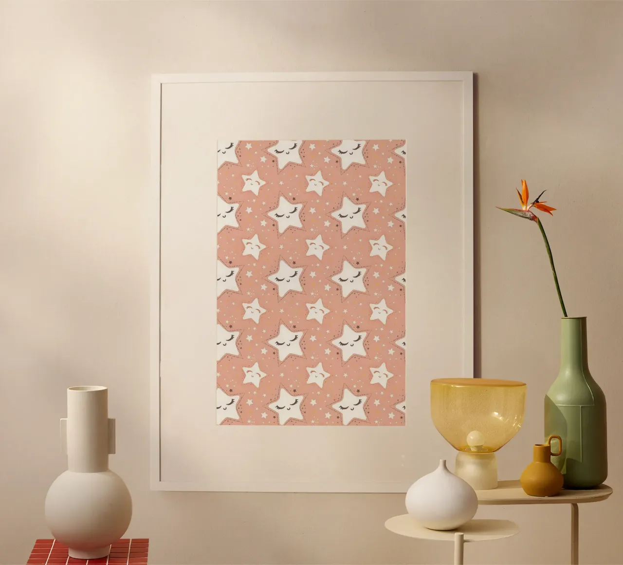 Stelle Kawaii poster con telaio in legno da Kiroiharu