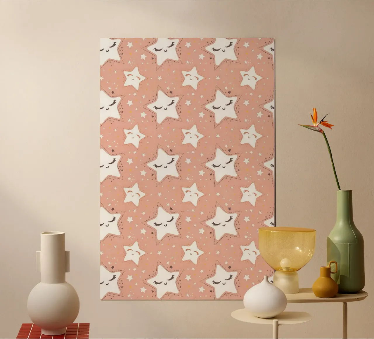 Stelle Kawaii poster con telaio in legno da Kiroiharu