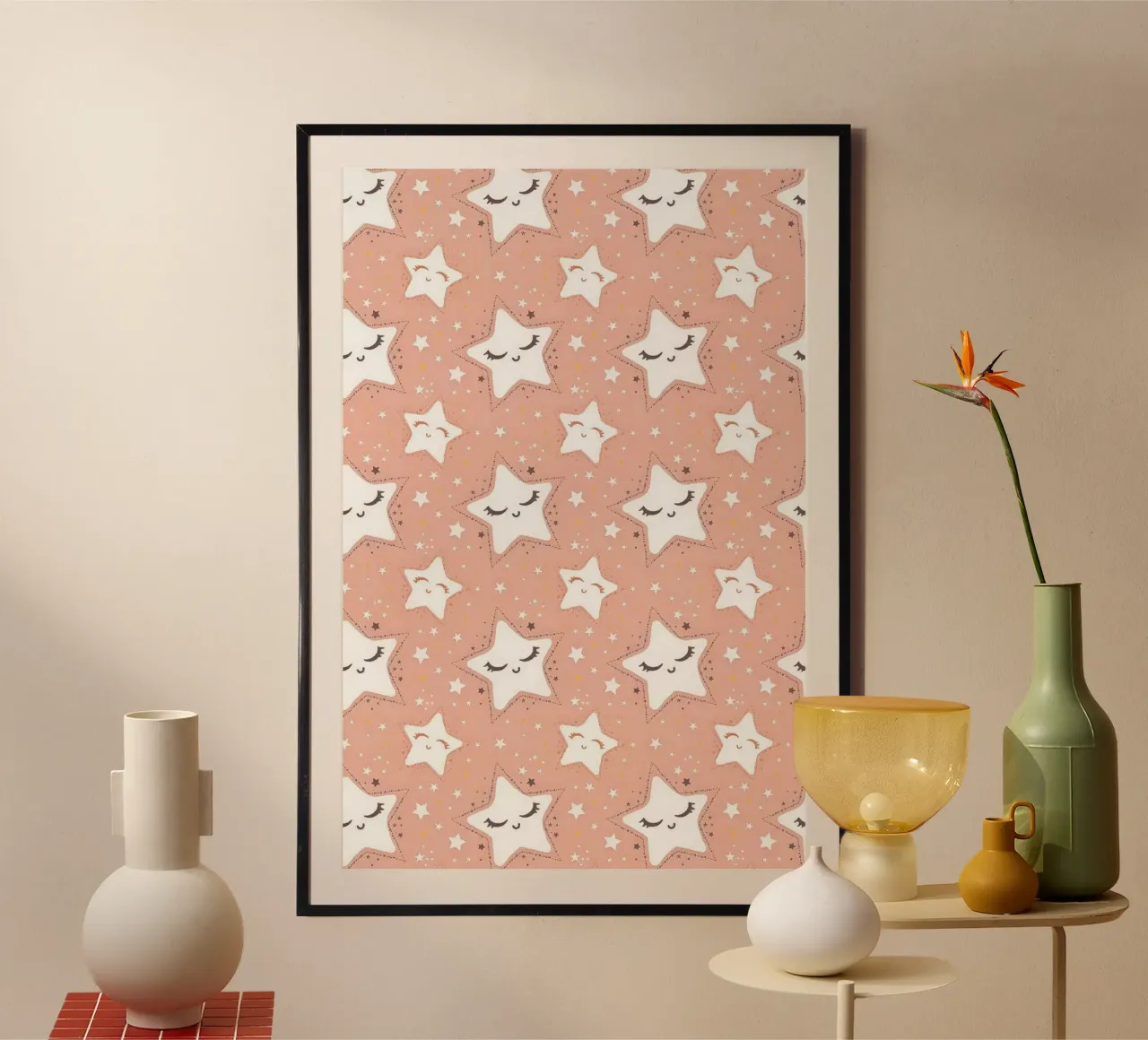 Stelle Kawaii poster con telaio in legno da Kiroiharu